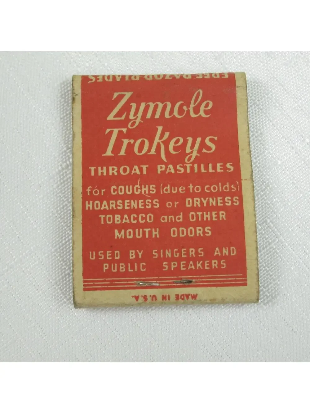 4 Vintage Matchbook Covers F&F Cough, Piso's Cough, Alka-Seltzer, Zymole Trokeys